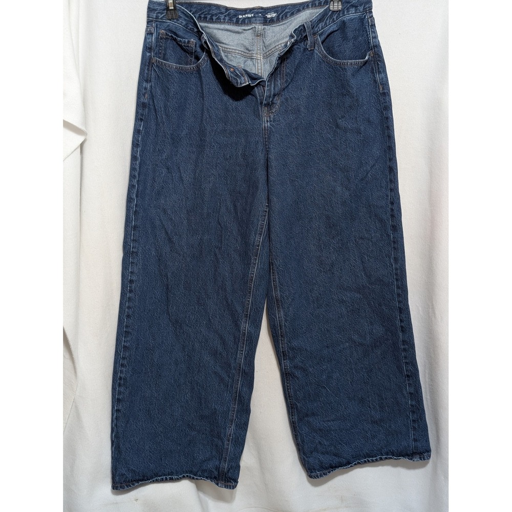 Old Navy Wow Baggy Wide Leg Jeans Mid Rise Dark Wash Denim Size 14 Women